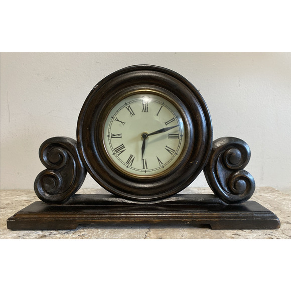 Vintage Wooden Mantle Desk Clock 14"x9" Walnut Finish Silent Quartz Works - Picture 2 of 10